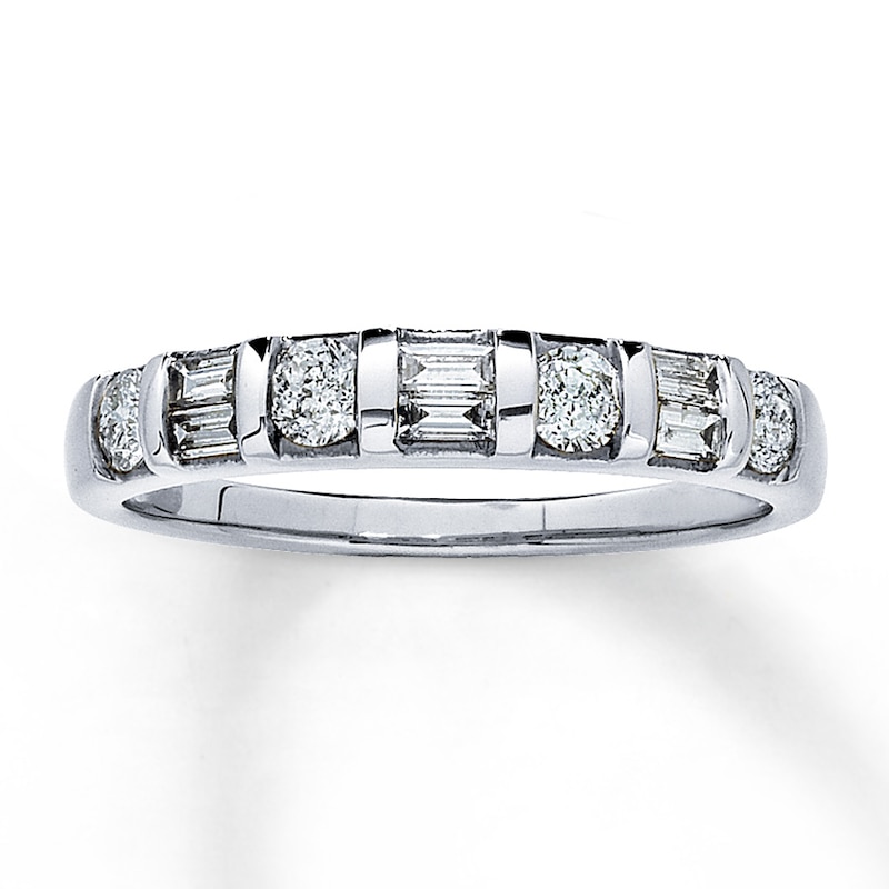 Main Image 1 of Previously Owned Diamond Anniversary Band 1/2 ct tw Round & Baguette-cut 14K White Gold