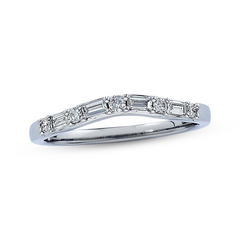 Main Image 1 of Previously Owned Diamond Contour Anniversary Band 1/4 ct tw Baguette & Round-cut 14K White Gold
