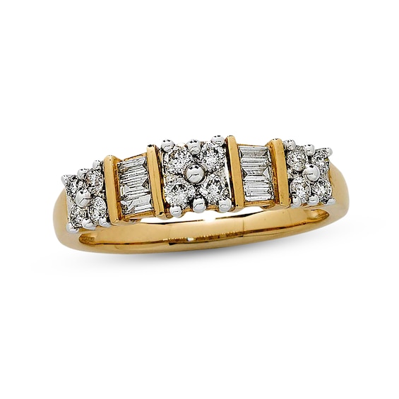 Previously Owned Anniversary Ring 1/2 ct tw Round & Baguette-cut Diamonds 14K Yellow Gold