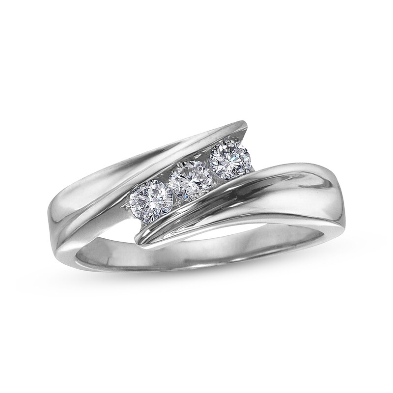 Main Image 1 of Previously Owned Round-Cut Three-Stone Diamond Bypass Ring 1/3 ct tw 14K White Gold