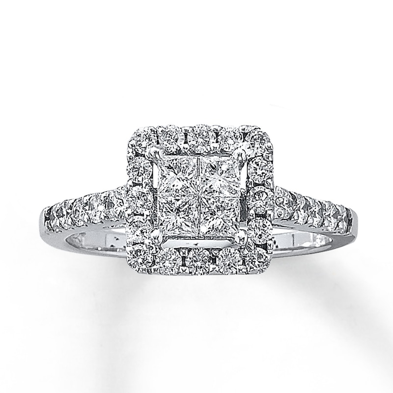 Main Image 1 of Previously Owned Diamond Engagement Ring 1 ct tw Princess & Round-cut 14K White Gold