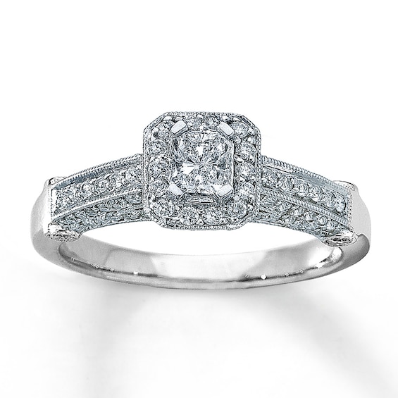 Previously Owned Diamond Engagement Ring 1 ct tw Radiant & Round 14K White Gold