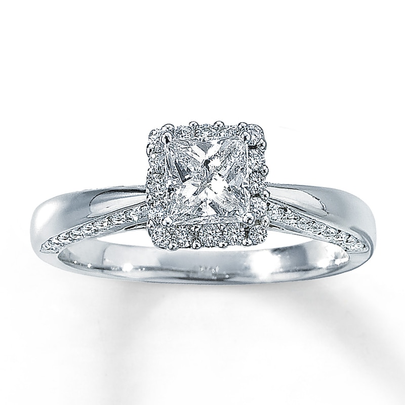 Main Image 1 of Previously Owned Diamond Engagement Ring 1 ct tw Princess/Round 14K White Gold