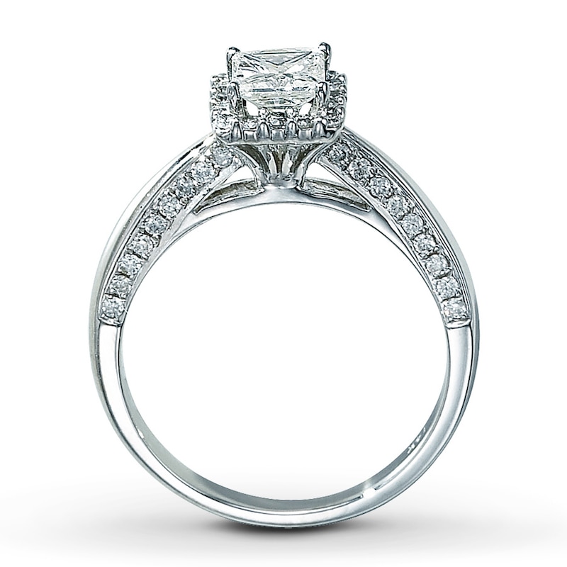 Main Image 2 of Previously Owned Diamond Engagement Ring 1 ct tw Princess/Round 14K White Gold