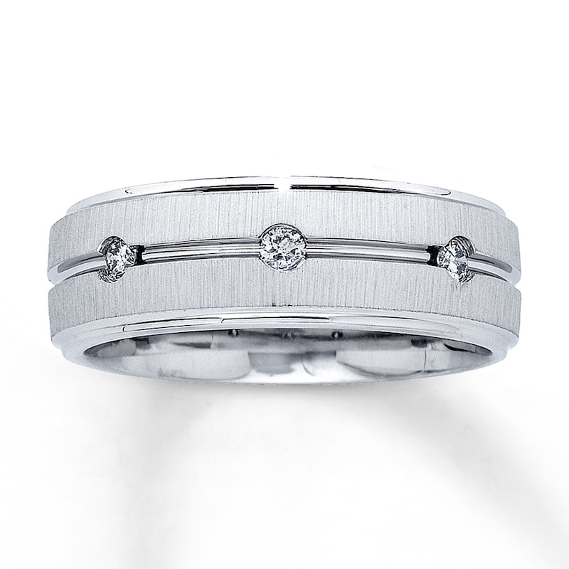 Main Image 1 of Previously Owned Men's 8mm Diamond Band 1/6 ct tw Round-cut 14K White Gold