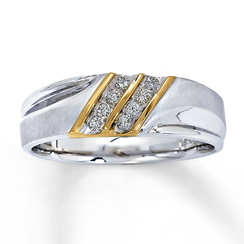 Previously Owned Men's Wedding Band 1/6 ct tw Round-cut Diamonds 10K Two-Tone Gold - Size 10