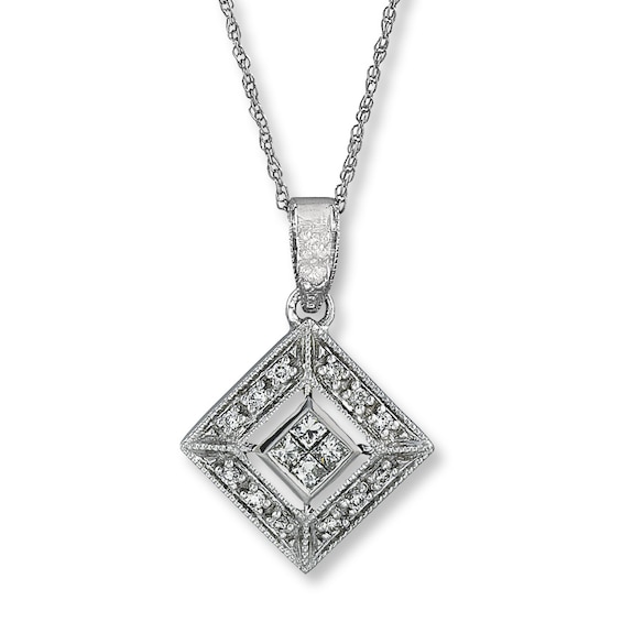 Previously Owned Diamond Necklace 1/4 ct tw Round & Princess-Cut 14K White Gold 18"