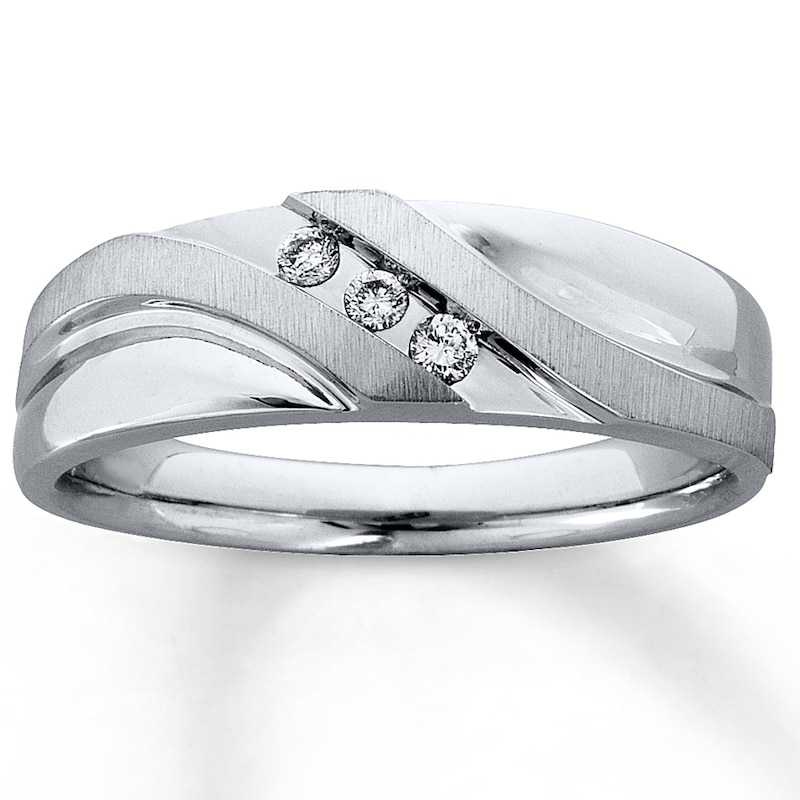 Main Image 1 of Previously Owned Men's Wedding Band 1/8 ct tw Round-cut Diamonds 10K White Gold