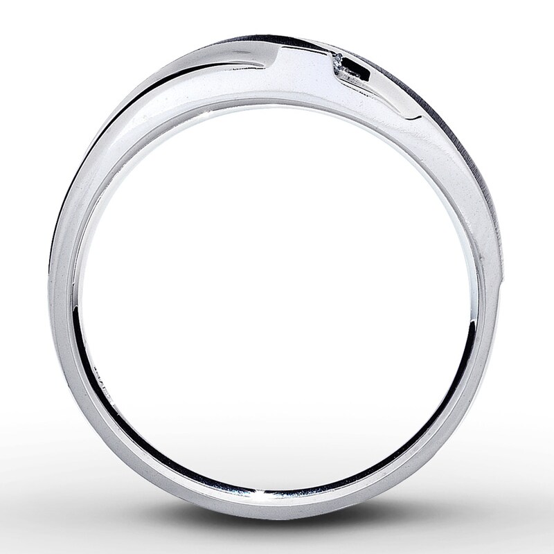 Main Image 2 of Previously Owned Men's Wedding Band 1/8 ct tw Round-cut Diamonds 10K White Gold