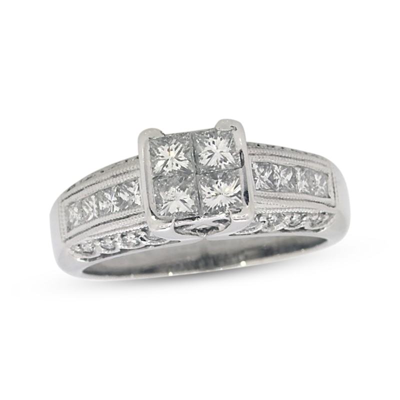 Main Image 1 of Previously Owned Diamond Engagement Ring 1 ct tw Princess-Cut 14K White Gold