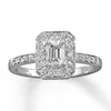 Thumbnail Image 0 of Previously Owned Engagement Ring 1 ct tw Emerald & Round-cut Diamonds 14K White Gold