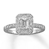 Thumbnail Image 1 of Previously Owned Engagement Ring 1 ct tw Emerald & Round-cut Diamonds 14K White Gold