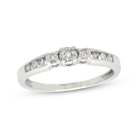 Previously Owned 3-Stone Diamond Anniversary Ring 1/4 ct tw Round 14K White Gold