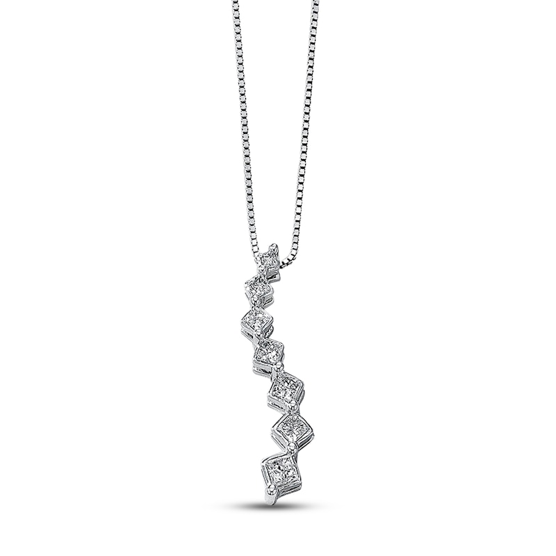 Main Image 1 of Previously Owned Diamond Journey Necklace 1/4 ct tw 14K White Gold 18&quot;