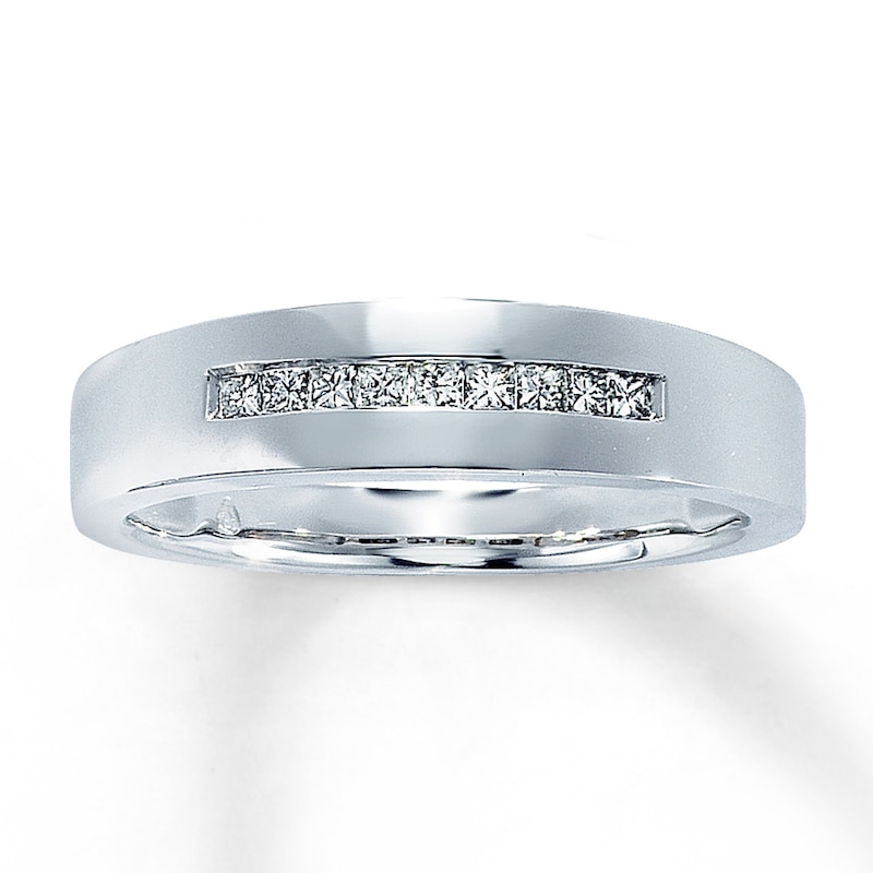 Main Image 1 of Previously Owned Men's Wedding Band 1/4 ct tw Square-cut Diamonds 14K White Gold
