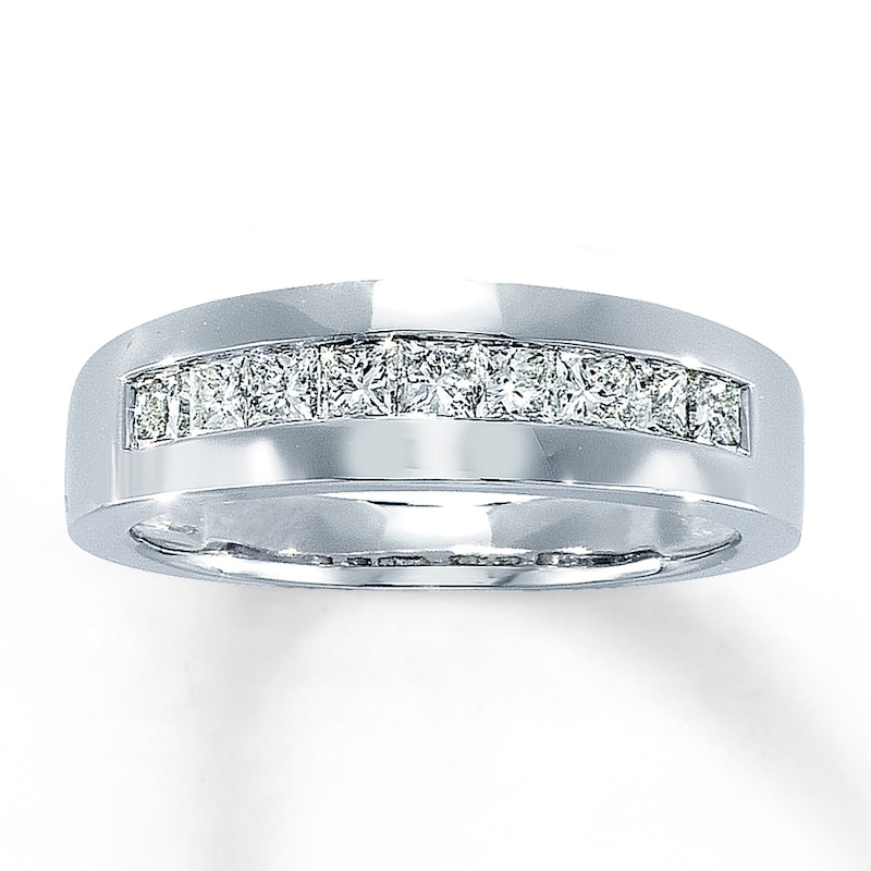 Main Image 1 of Previously Owned Men's Wedding Band 1 ct tw Square-cut Diamonds 14K White Gold
