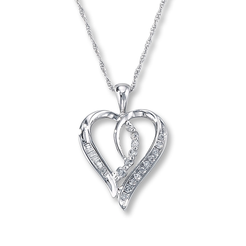 Main Image 1 of Previously Owned Diamond Heart Necklace 1/6 ct tw Baguette & Round 10K White Gold 18&quot;