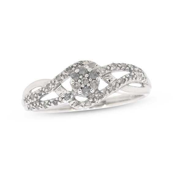 Previously Owned Multi-Diamond Center Swirl Ring 1/6 ct tw Round-Cut 10K White Gold