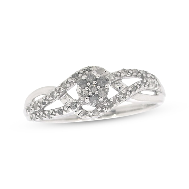 Previously Owned Multi-Diamond Center Swirl Ring 1/6 ct tw Round-Cut 10K White Gold