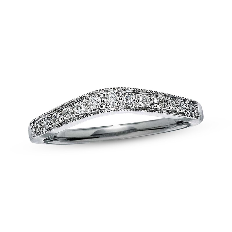 Main Image 1 of Previously Owned Diamond Contour Anniversary Band 1/6 ct tw Round-cut 14K White Gold