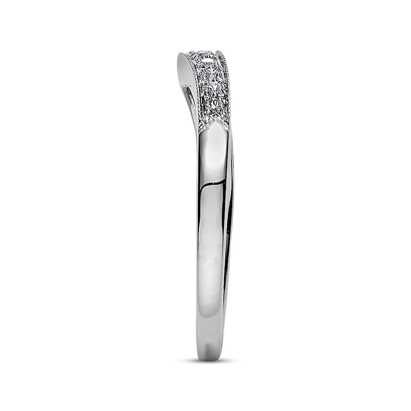 Main Image 3 of Previously Owned Diamond Contour Anniversary Band 1/6 ct tw Round-cut 14K White Gold