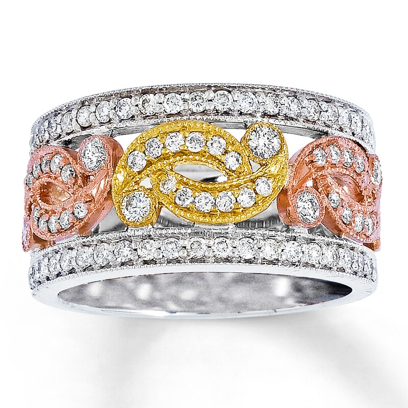 Main Image 1 of Previously Owned Diamond Ring 3/4 ct tw Round-cut 14K Tri-Color Gold