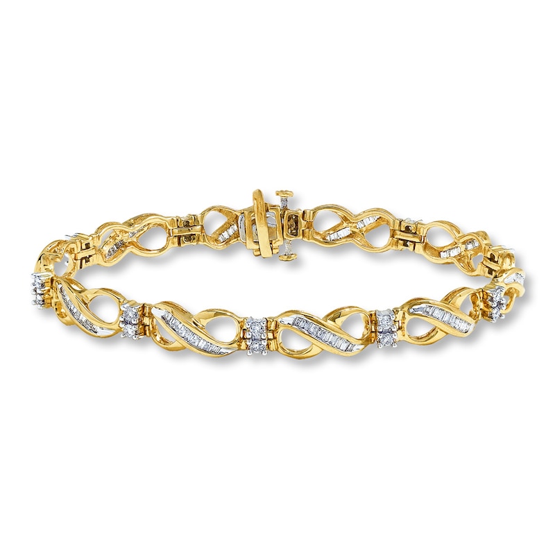 Main Image 1 of Previously Owned Diamond Bracelet 2 ct tw Baguette & Round 10K Yellow Gold