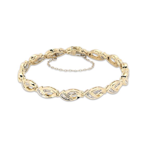 Previously Owned Diamond Bracelet 1-1/6 ct tw Round/Baguette-Cut 14K Yellow Gold