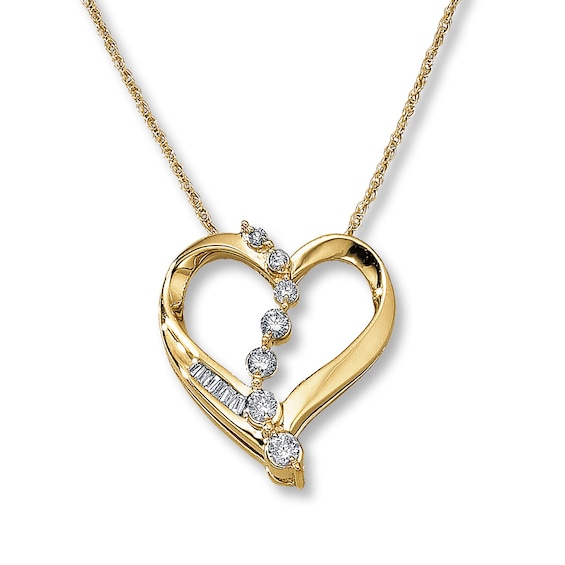 Previously Owned Diamond Journey Heart Necklace 1/4 ct tw Round-Cut 10K Yellow Gold 18"