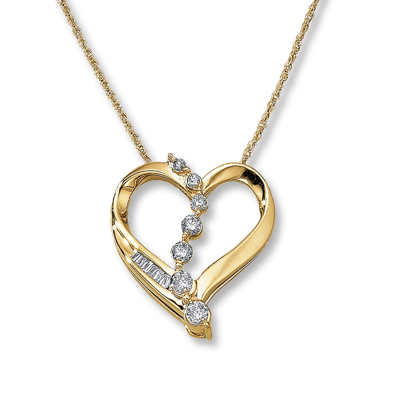 Main Image 1 of Previously Owned Diamond Journey Heart Necklace 1/4 ct tw Round-Cut 10K Yellow Gold 18&quot;