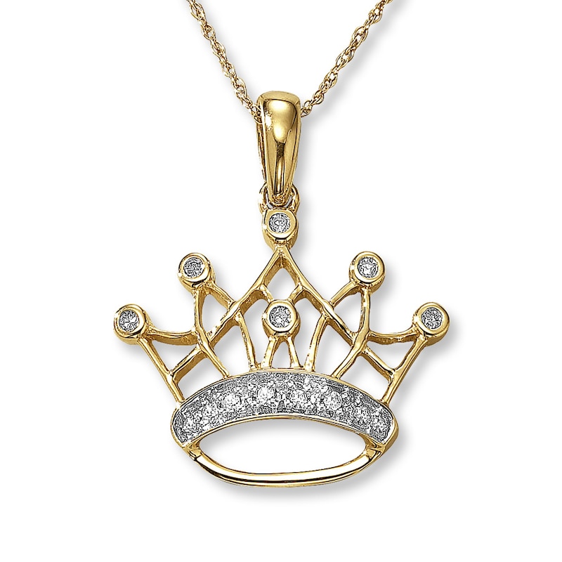 Main Image 1 of Previously Owned Crown Necklace 1/15 ct tw Diamonds 10K Yellow Gold