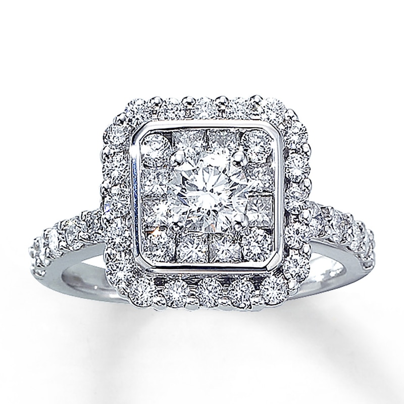 Main Image 1 of Previously Owned Diamond Engagement Ring 1-3/4 ct tw Round/Princess-Cut 14K White Gold