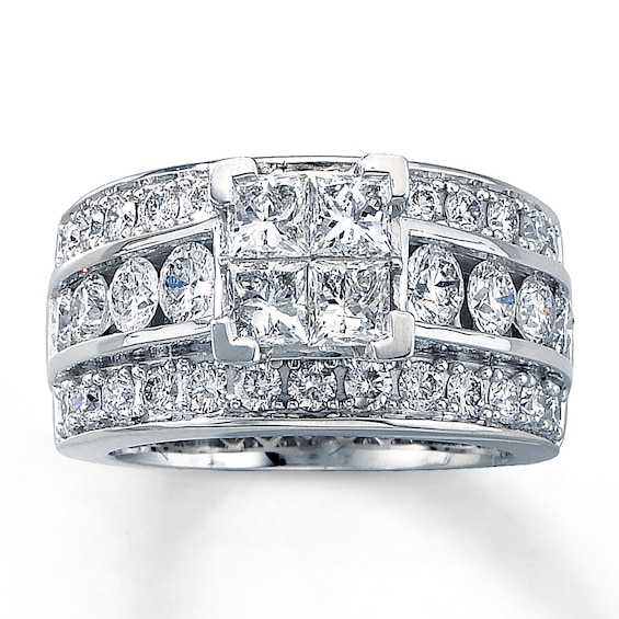 Previously Owned Diamond Engagement Ring 3-1/2 ct tw Princess & Round 14K White Gold