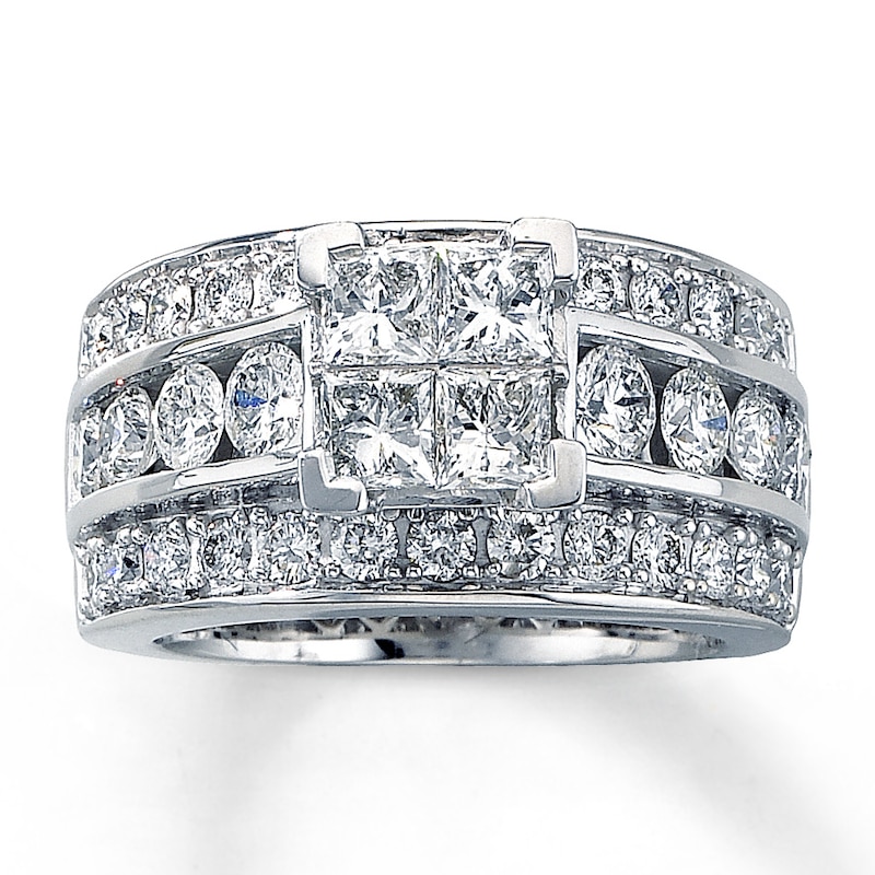 Main Image 1 of Previously Owned Diamond Engagement Ring 3-1/2 ct tw Princess & Round 14K White Gold