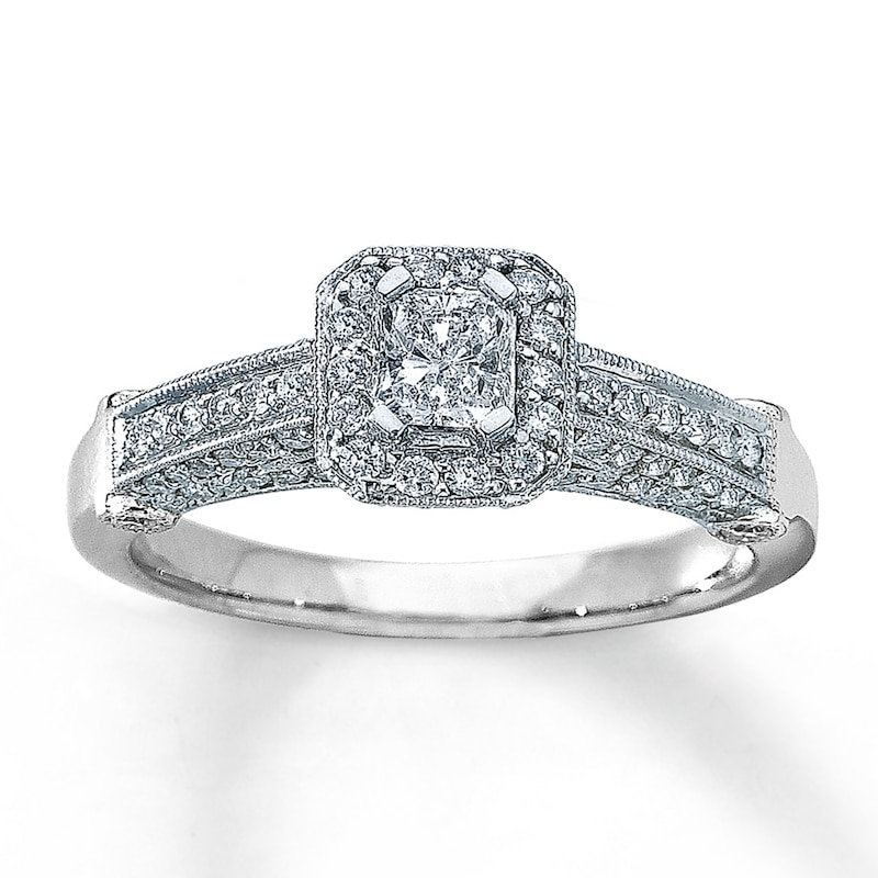 Main Image 1 of Previously Owned Diamond Engagement Ring 1 ct tw Radiant/Round 14K White Gold