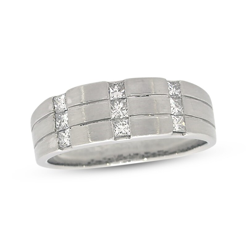 Main Image 1 of Previously Owned Men's Diamond Wedding Band 1/2 ct tw Square-cut 14K White Gold