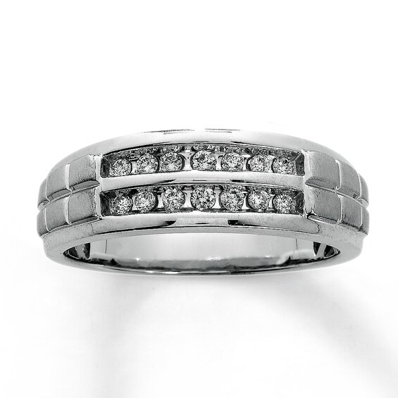 Previously Owned Men's Wedding Band 1/4 ct tw Diamonds Round-cut 10K White Gold