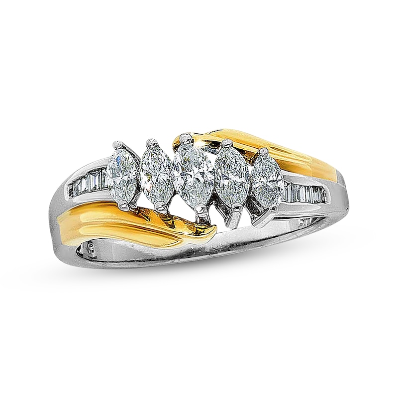 Previously Owned Diamond Band 3/4 ct tw Marquise/Baguette-Cut 14K Two-Tone Gold