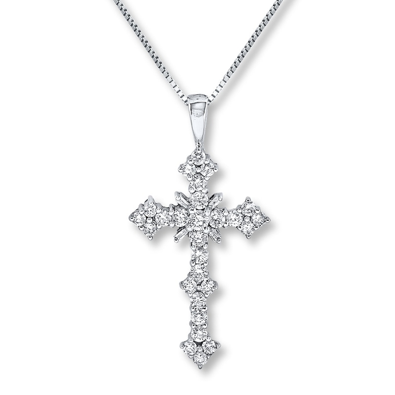 Main Image 1 of Previously Owned Diamond Cross Necklace 1-1/2 Carats tw 14K White Gold 18&quot;
