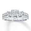 Thumbnail Image 1 of Previously Owned Three-Stone Diamond Engagement Ring 1-1/2 ct tw Princess & Round 14K White Gold