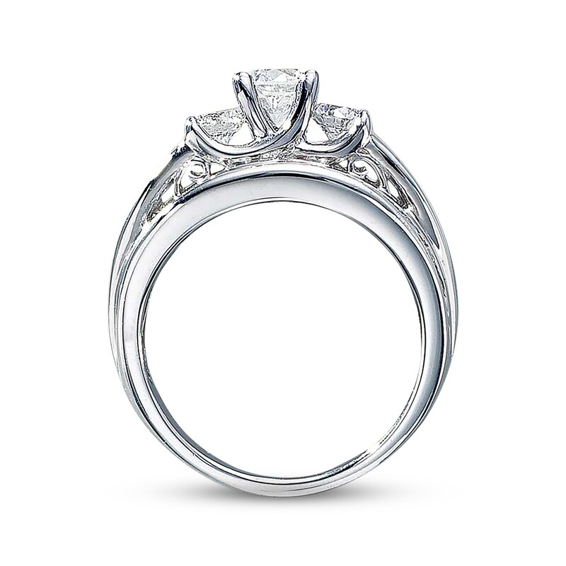 Main Image 2 of Previously Owned Diamond Engagement Ring 2 ct tw Round & Baguette-cut 14K White Gold