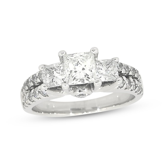 Previously Owned Three-Stone Diamond Engagement Ring 2 ct tw Princess & Round-cut 14K White Gold