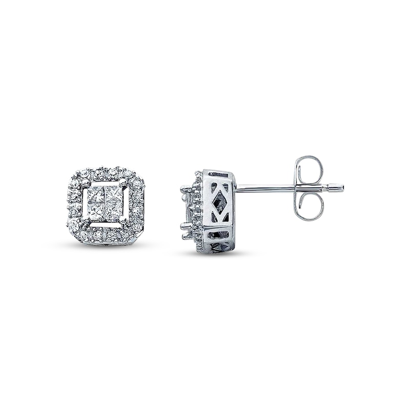 Main Image 1 of Previously Owned Diamond Stud Earrings 1/4 ct tw Round & Princess-cut 14K White Gold