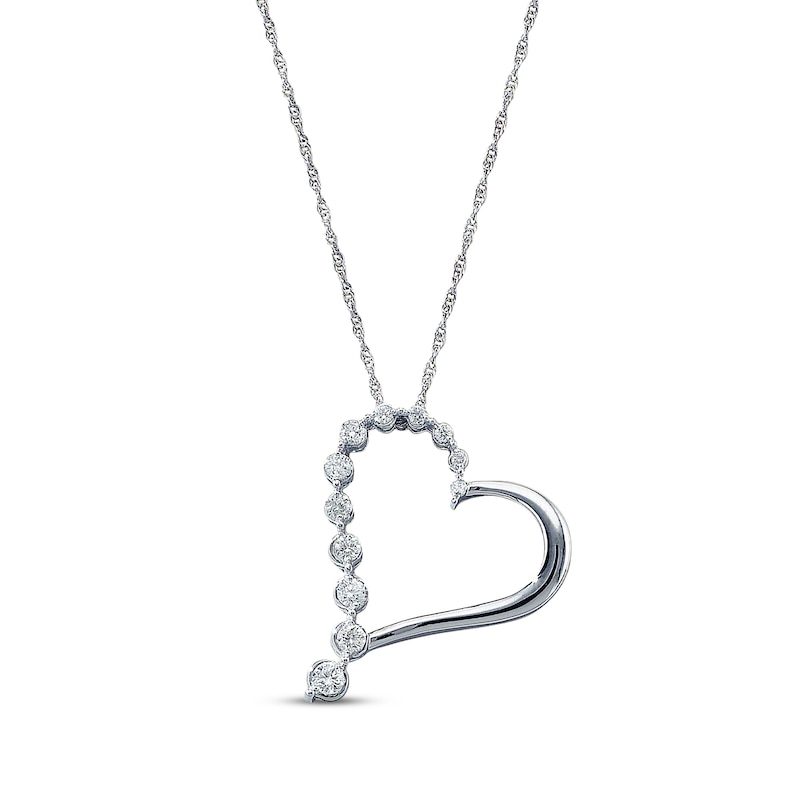 Main Image 1 of Previously Owned Diamond Journey Heart Necklace 1/4 ct tw Round-Cut 14K White Gold 18&quot;