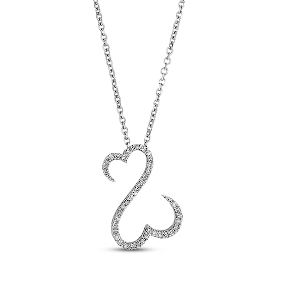 Previously Owned Open Hearts Diamond Necklace 1/10 ct tw Round-cut 14K White Gold 18"