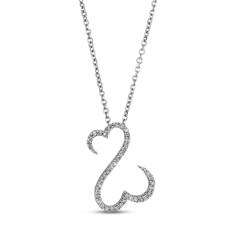 Main Image 1 of Previously Owned Open Hearts Diamond Necklace 1/10 ct tw Round-cut 14K White Gold 18&quot;