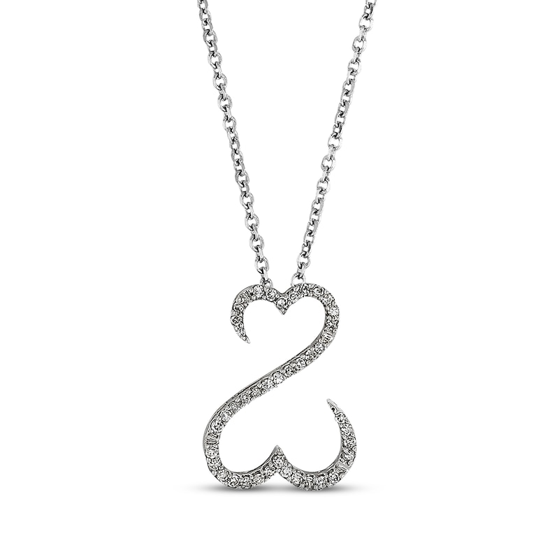 Main Image 2 of Previously Owned Open Hearts Diamond Necklace 1/10 ct tw Round-cut 14K White Gold 18&quot;
