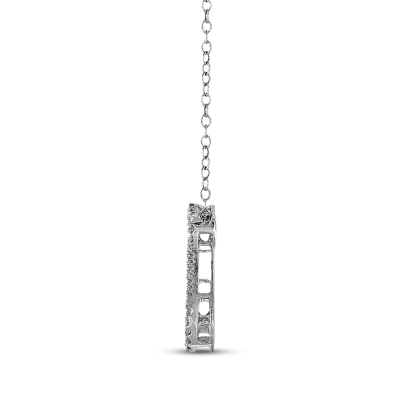 Main Image 3 of Previously Owned Open Hearts Diamond Necklace 1/10 ct tw Round-cut 14K White Gold 18&quot;