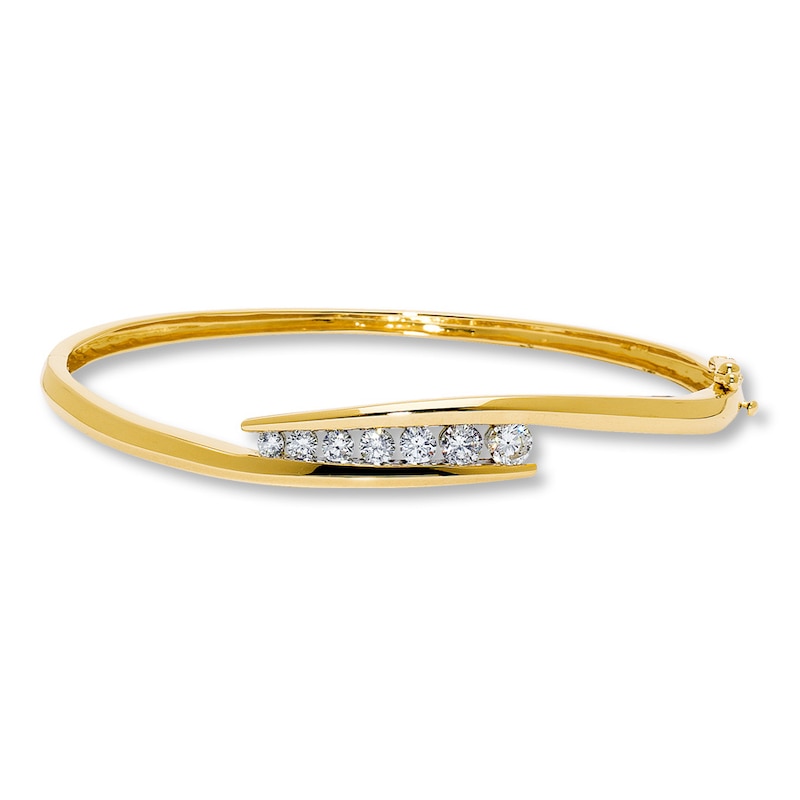 Main Image 1 of Previously Owned Diamond Bangle Bracelet 1 ct tw Round-cut 14K Yellow Gold