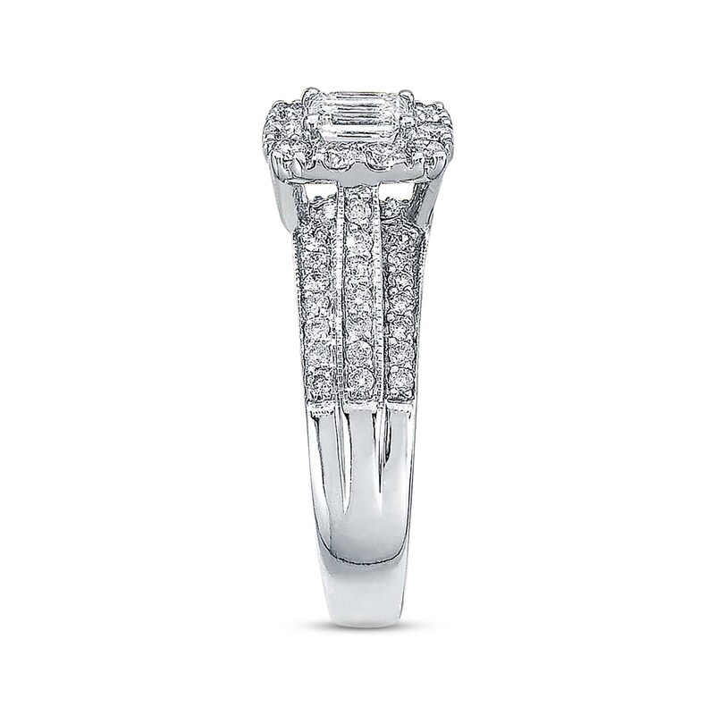 Previously Owned Diamond Engagement Ring 1 ct tw Emerald & Round-cut 14K White Gold